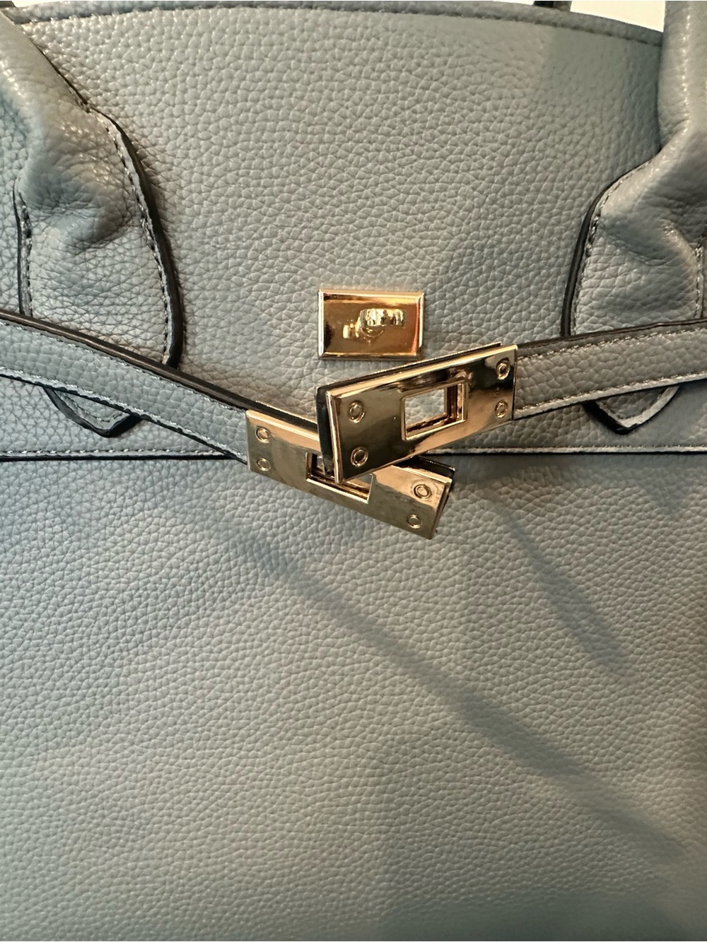 Structured Satchel Handbag in Light Blue with Gold Hardware - Picture 11 of 11